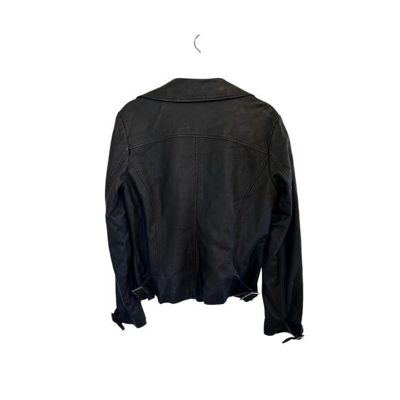 Max Studio Faux Leather Black Jacket Buckles Zippers Size Medium Motorcycle - Picture 2 of 5